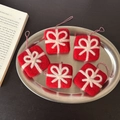 Handmade red wool felt gift box ornaments with beige bows and hanging ropes, set of 5 - Red Gift Boxes