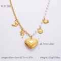 Collar de colgante de corazón de oro de 18K con motivos de sol y cadena de perlas - XL31188/Collar de Rosa con Relicario de Corazón con Relieve de Perlas
