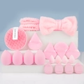 Comprehensive 20-piece pink makeup sponge set with headband and wristbands - Pink