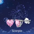 S925 sterling silver heart-shaped stud earrings with pink birthstone for Scorpio - October: Pink Zircon (Scorpio/Pink)