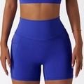 High-waisted royal blue yoga shorts with side pockets and quick-dry elastic fabric - Klein Blue