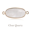 Faceted oval clear quartz connector with golden plating and double rings - White Crystal Gold