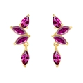 Macro shot of S925 silver stud earrings with purple marquise zircon in a gold setting - Rose Red Zirconia
