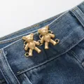 Matte gold mini bear waist buckles for jeans, removable metal adjustable buttons - Hand-sewn Bear / Matte Gold