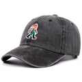 Vintage washed charcoal baseball cap with colorful cartoon giant embroidery patch - Adjustable Free Size / Washed Grey Black