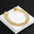 Close-up of gold Cuban chain bracelet with diamond rhinestones and square safety clasp - Bracelet 8inch (20cm) / Gold