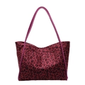 Borsa tote alla moda con stampa leopardata rossa e nera e ampi manici viola da donna - Fucsia