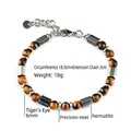 Bracelet en perles d'oeil de tigre et hématite avec fermoir et chaîne en acier - Hématite Hexagone Œil de Tigre 19cm