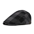 Verstelbare donkergrijze geruite baret voor dames en heren met vintage metalen gesp - Zwart Grijs Geruit / Zwart