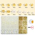 DIY jewelry kit with white pearls and gold charms in a 24-grid organizer box - Style 6: 24 Grids Pearls + String + Scissors