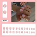 Faux ongles French courts bleu clair et rose avec une finition crème brillante - W580 Style Français Frais (Colle Incluse)