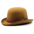 Classica bombetta in feltro marrone con doppia fascia in pelle e borchie in metallo - M(56-60CM) Regolabile / Cachi
