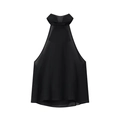 Sexy black halter neck sleeveless top with bow tie detail in sheer chiffon fabric - S / Black