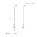 Minimalist stainless steel long tassel earrings with white pearls, 75mm length finish - Silver (LE3056)