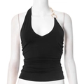 Ärmelloses schwarzes Neckholder-Top mit goldener Ringkette und geraffter Taille - S / Schwarz