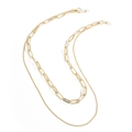 Double-layered golden hip hop punk glasses chain with geometric metal links and silicone loops - Gold
