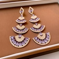 Pendientes vintage con piedras violetas en forma de gota y borlas de circón blanco - Pendientes en Forma de Abanico de Diamantes de Imitación Dorados