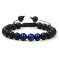 Adjustable woven bracelet featuring black matte beads and blue cat eye stone accents - Matte + 3 Blue Tiger Eye Beads