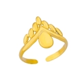 Adjustable V-shaped 18k gold plated stainless steel ring with crown and leaf motifs - Style 4816-Crown V-shape Leaf