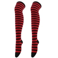 Thigh-high striped stockings in red and black stripes with solid black accents - Black & Red Thin Stripes - Bright Red
