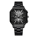 Orologio al quarzo da uomo YOLAKO con cinturino in metallo nero e grande quadrante quadrato - Cassa Nera Ago Bianco (Cinturino in Acciaio)