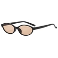 Gafas de sol ovaladas negras retro con lentes ámbar, estilo minimalista y vintage - D18Z-3 / Marco Negro Lentes de Té Claro