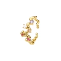Vergoldeter offener Ring mit bunten Zirkonsteinen und gewelltem Design-Detail - Einstellbar Offen / 18K Vergoldet Bunte Zirkonia