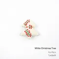 White wool felt Christmas tree ornament with red and green embroidery, 9cm size - White Christmas Tree