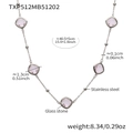 Silver stainless steel necklace featuring a pink square glass stone and ball charms - Necklace / Steel-Pink