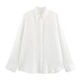 Detail van wit katoen-linnen overhemd met klassieke kraag en knoopsluiting vooraan - S / Tops / Wit
