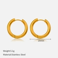 Golden 20mm stainless steel hoop earrings with lightweight 5.1g design and mirror finish - 20mm / Gold