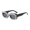 Square black sunglasses with pearl and rhinestone accents on a thick frame - Blue Purple Gradient / Black Frame Grey Lens