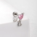 Titanium steel heart earring with pink gemstone and arrow element on white background - Arrow Through Heart Style (A136-6#)