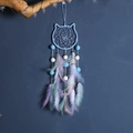 Blue and white cat-shaped dream catcher with gradient feathers and soft fluffy balls - Blue Cat / Without Lights