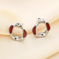 Elegant silver square earrings with red enamel and diamond details on silk - Irregular Hoop Style (KE114515-K)