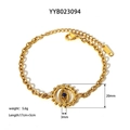 Bracciale in acciaio inossidabile placcato oro 18K con pendente occhio d'angelo blu - Bracciale a Catena Malocchio (YYB023094)