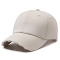 Distressed beige cotton baseball cap with vintage worn-out holes and curved brim - Light Beige