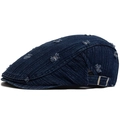 Béret en denim bleu foncé avec détails déchirés et boucle latérale réglable - Réglable / Bleu foncé