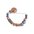 Pacifier clip with grey silicone beads, beech wood, and 'BABY' letter blocks - Silver Grey