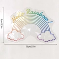 Detailed view of rainbow suncatcher decal with Hello Rainbow text and size dimensions - RPS093: Rainbow Cloud Hello Rainbow