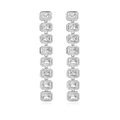 Macro shot of silver rectangular-cut crystal earrings with premium brilliant finish - Clear Gemstone Tassel / Platinum Stud Earrings