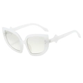 Fashionable oversized cream white cat eye sunglasses with star detail temple - White Frame White Lens