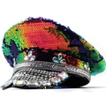 Gorra de capitán brillante con lentejuelas de colores y diamantes para fiestas y festivales - Ajustable / Bronceado Irisado (JX-142414)