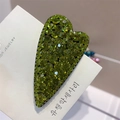 Sparkling green heart hair clip with rhinestones on a display card for women - Olive Green