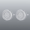 Hip hop style silver plated round earrings with paved sparkling cubic zirconia stones - Cylindrical Full Drill / Silver