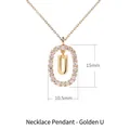 Collana in argento 925 placcato oro con ciondolo ovale da 15 mm e lettera U in zircone - Stile ciondolo lettera U ovale con pavé di zirconi / Argento 925 / 50cm (40+5+5cm) / Oro