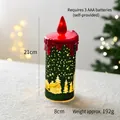Green LED Christmas candle with gold forest pattern and red flame, 21cm high, battery powered - Candle / Green
