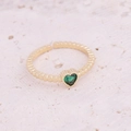 Detailed macro view of a gold open ring featuring a green heart-shaped gemstone and beaded texture - Green Heart Gemstone Style (8#)