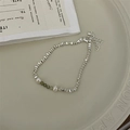 Silver bead bracelet featuring green natural stones and pearls with adjustable lobster clasp - A15 Pearl Gemstone Bracelet / White/Green/Silver