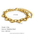 Pulsera de cadena con corazón de acero inoxidable chapado en oro de 18K para mujer - Dorado